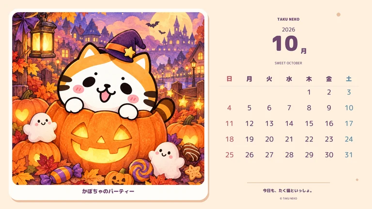 2026年10月・かぼちゃのパーティーのカレンダー壁紙